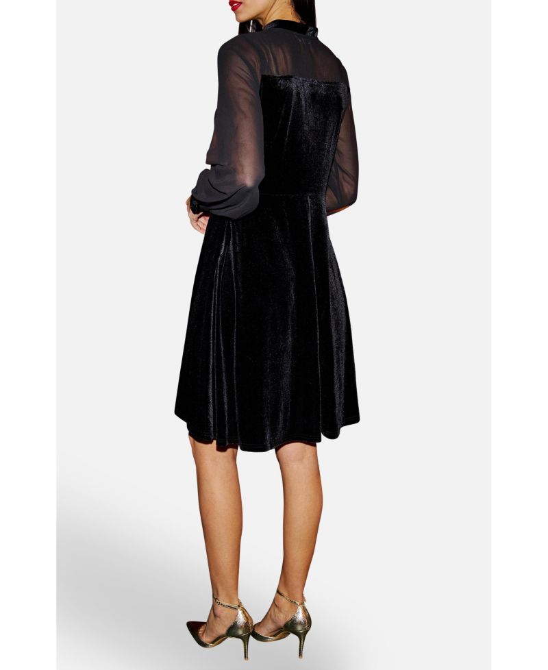 Women's Velvet Sheer Sleeves Skater Dress