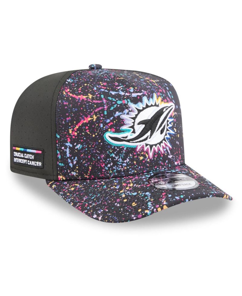 Men's Black Miami Dolphins 2025 NFL Crucial Catch A-Frame 9FIFTY Snapback Hat