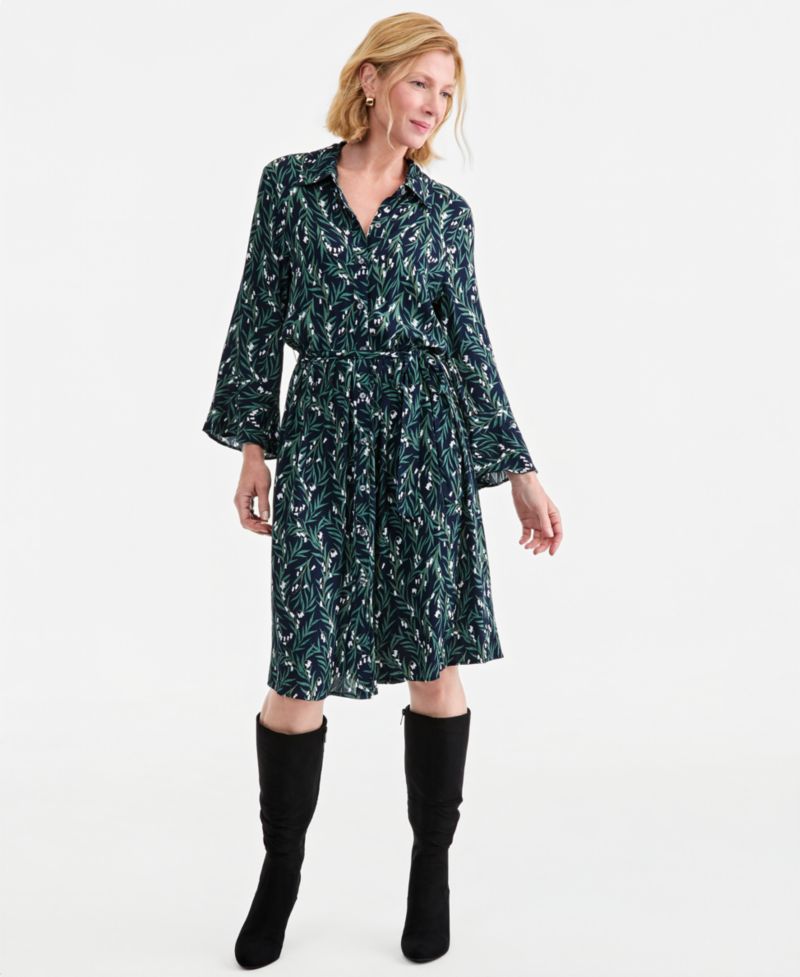 Women's Printed Midi Shirt Dress