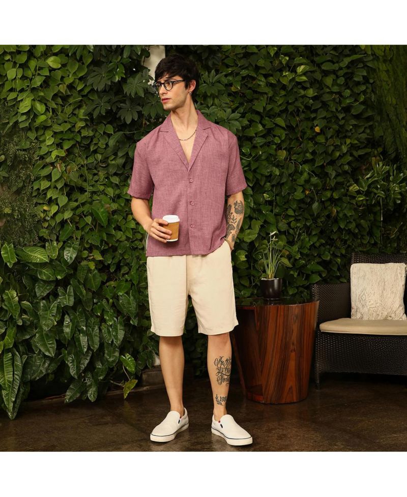 Men's Brick Red Heathered Korean Oversized Shirt