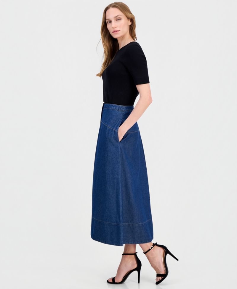 Women's Button-Front Denim Midi Skirt