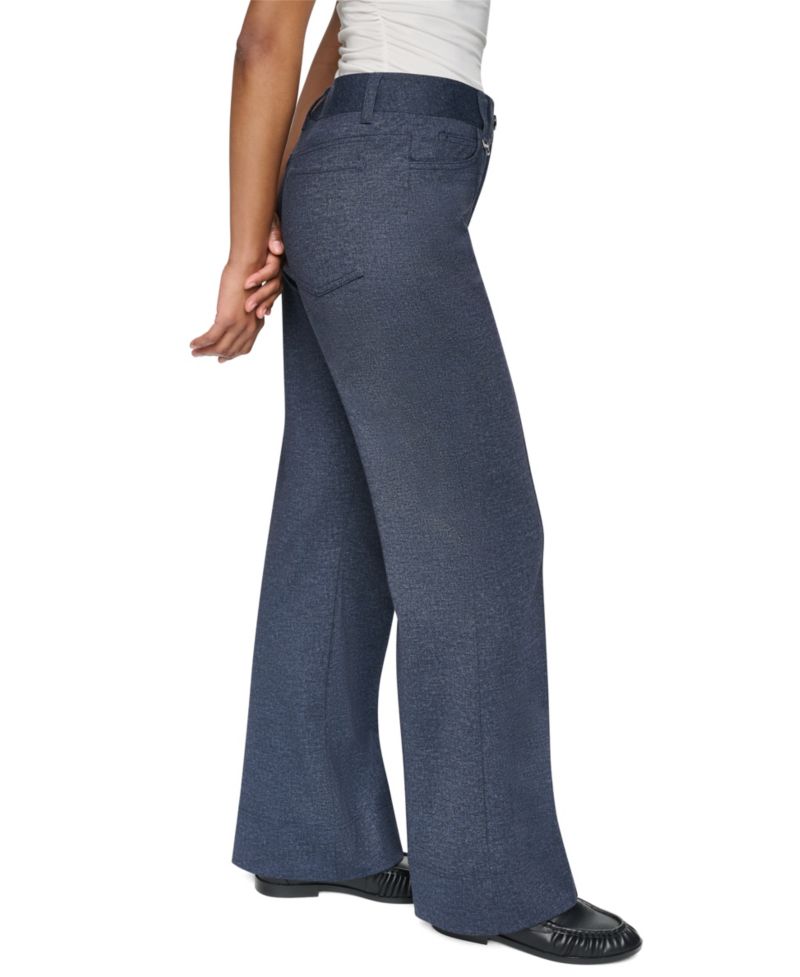 Women's Faux Denim Double Face High-Waisted Wide-Leg Pants