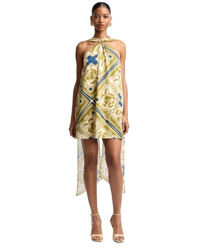 Women's Halter Scarf Print Swing Mini Dress