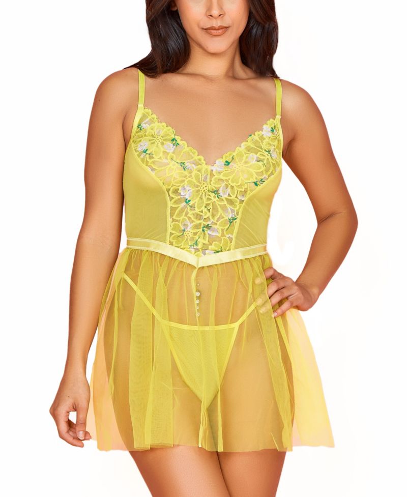 Women’s 2-Piece Organza Babydoll Lingerie Set with Floral Laced Bodice
