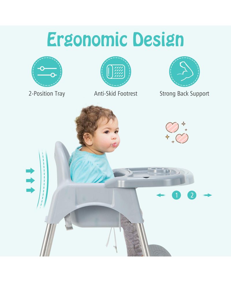 Multi-Stage Baby High Chair with Removable Double Tray for Infants and Toddlers