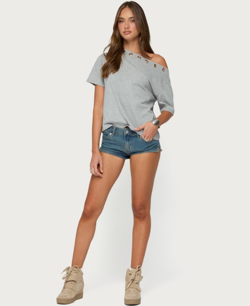 Women's Leslee Off-the-Shoulder Short-Sleeve Grommet T-Shirt