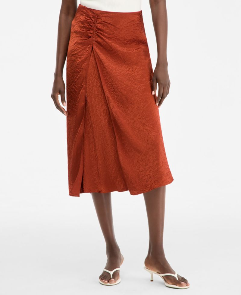 Women's Satin Ruched Midi Skirt
