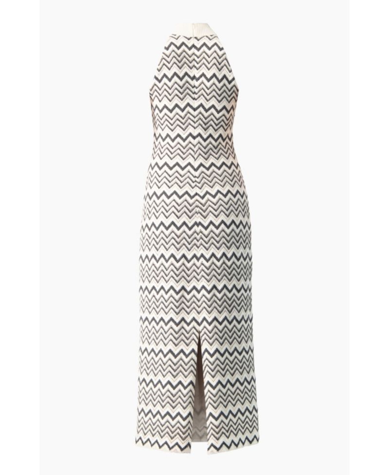 Women's Zigzag Knit Halter Neck Sleeveless Midi Dress