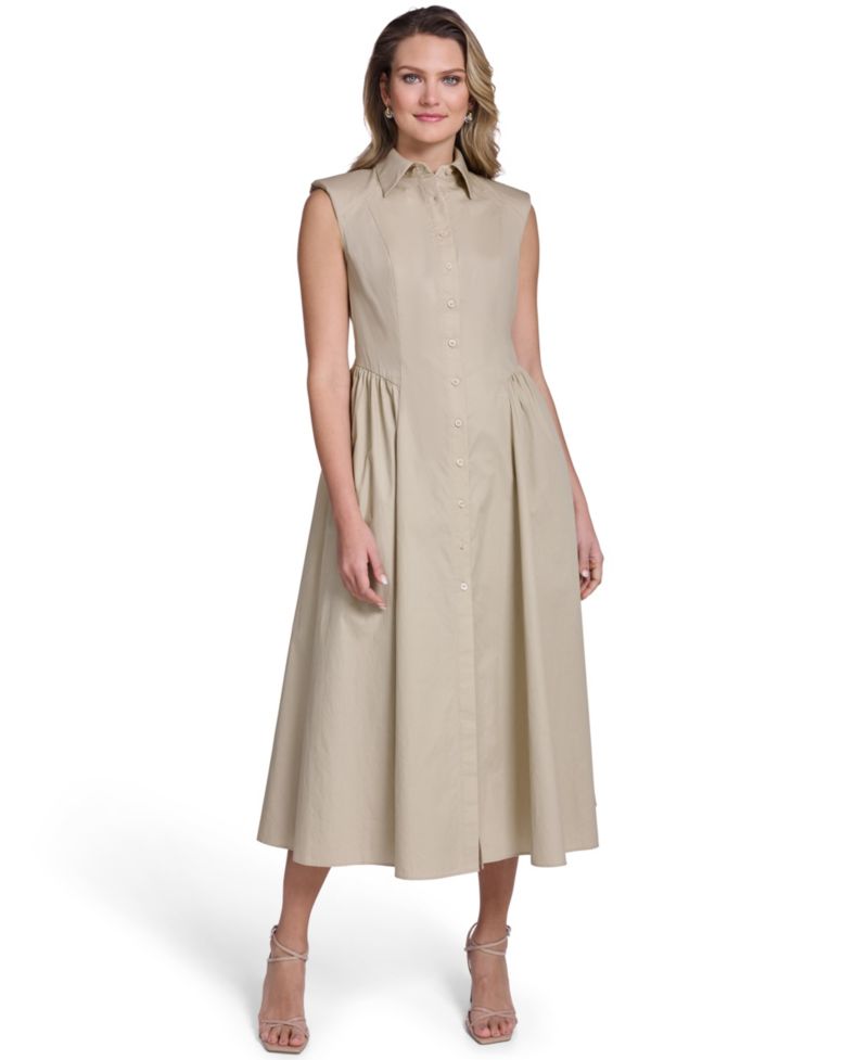 Petite Sleeveless Collared Shirt-Dress
