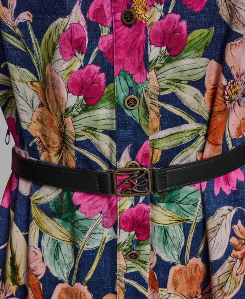 Women's Floral Printed V-Neck Belt Dress