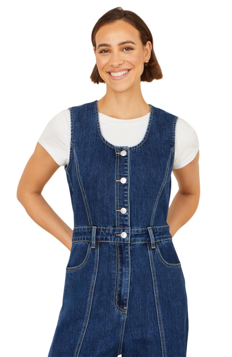 Women's Denim Stretch Fitted Jumpsuit