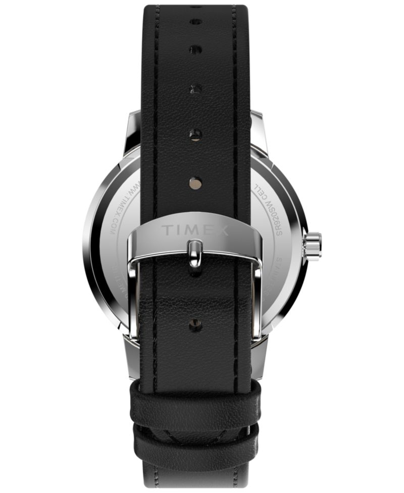 Unisex Quartz Analog Black Leather Watch, 38mm