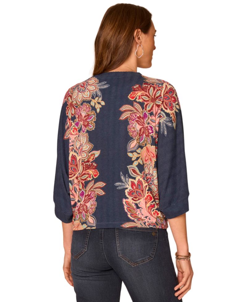 Women's Floral-Print 3/4 Dolman Sleeve Scoop Neck Blouse