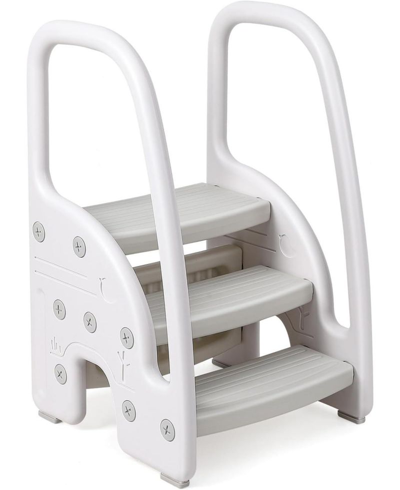 3 Step Toddler Step Stool with Handles, Lightweight Non-Slip Standing Helper for Bathroom, Kitchen and Potty Training