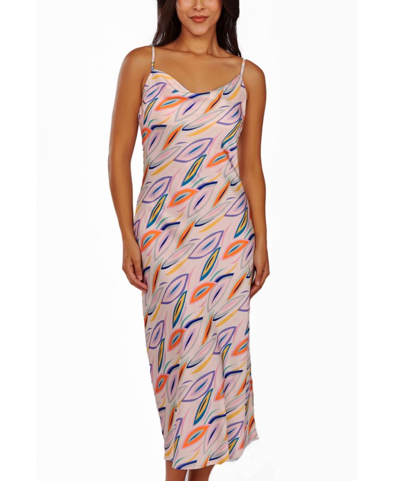 Women's Cowl Neck Satin Print Gown