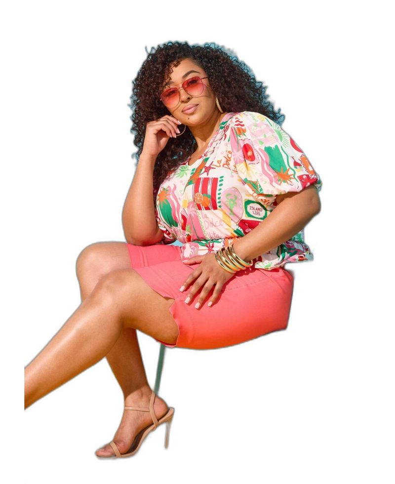 Plus Size V-Neck Peplum Bubble-Sleeve Blouse