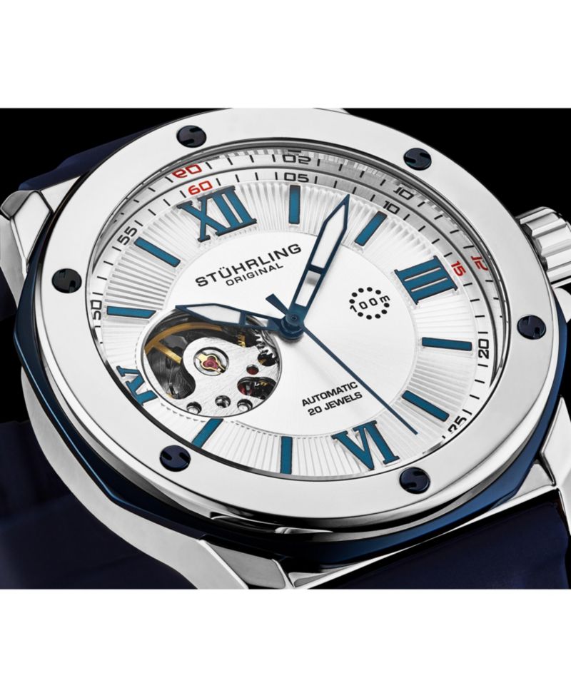 Edwardian 4018 Men s Automatic Skeleton Watch - 44mm Stainless Steel Case, Skeleton Dial, Silicone Strap