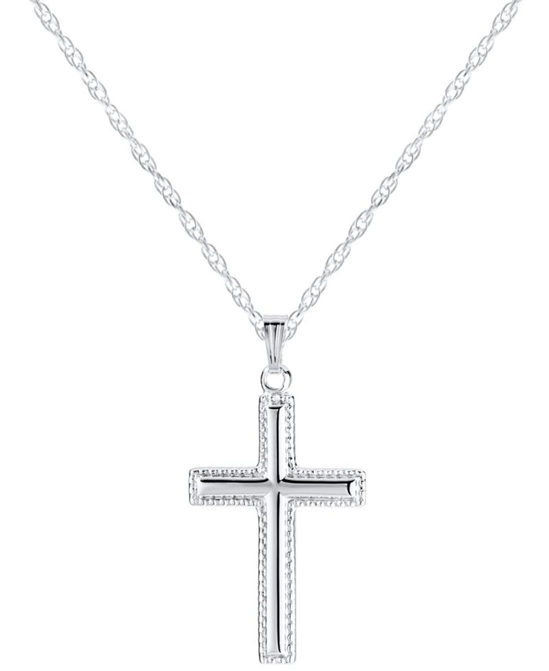 Beaded Edge Cross Pendant Necklace in Sterling Silver