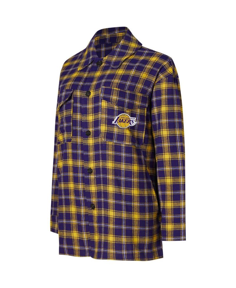 Women's Purple/Gold Los Angeles Lakers Boyfriend Button-Up Nightshirt