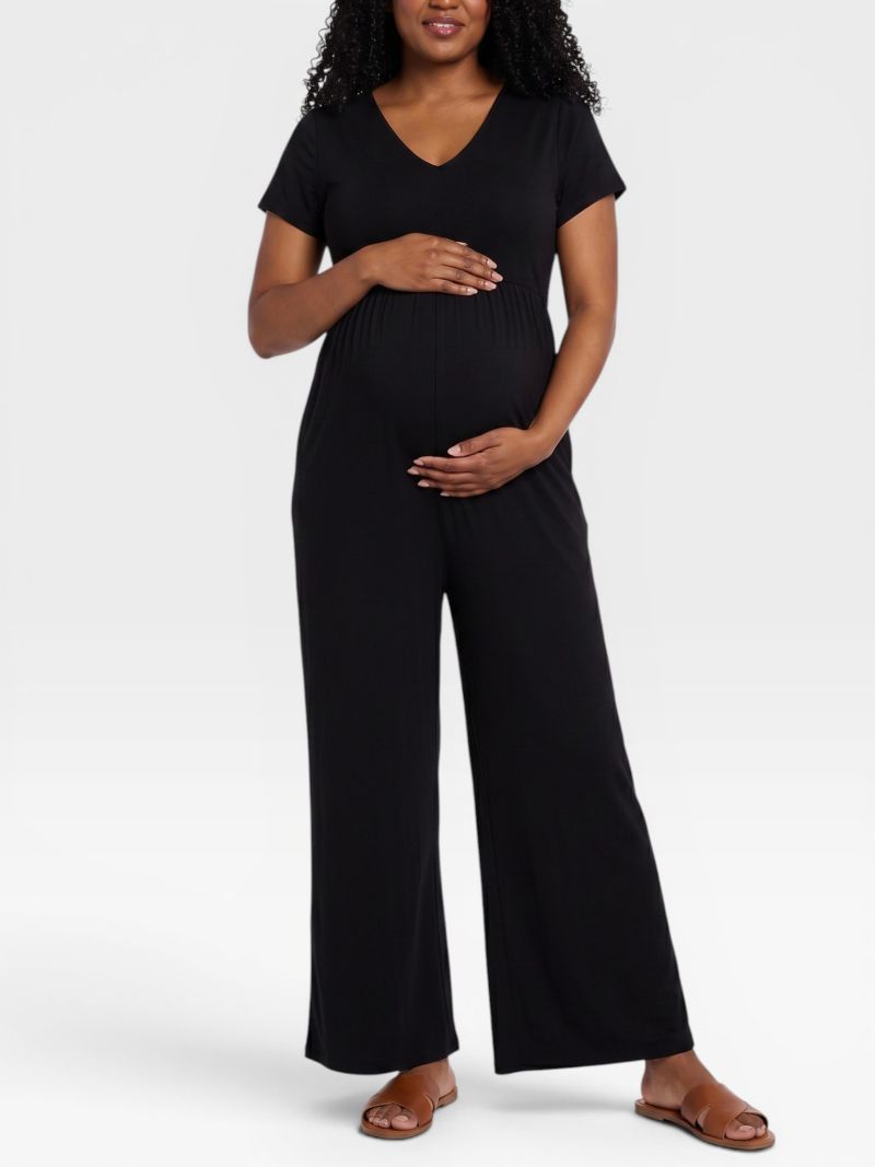 Maternity Short Sleeve V-Neck Flare Leg Jumpsuit - Motherhood