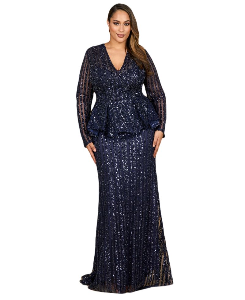 Women's Long Sleeve Beaded Peplum Dress
