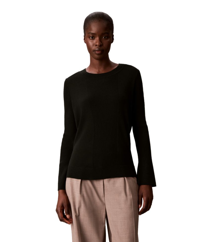 Petite Ribbed Sculpted-Sleeve Crewneck Sweater
