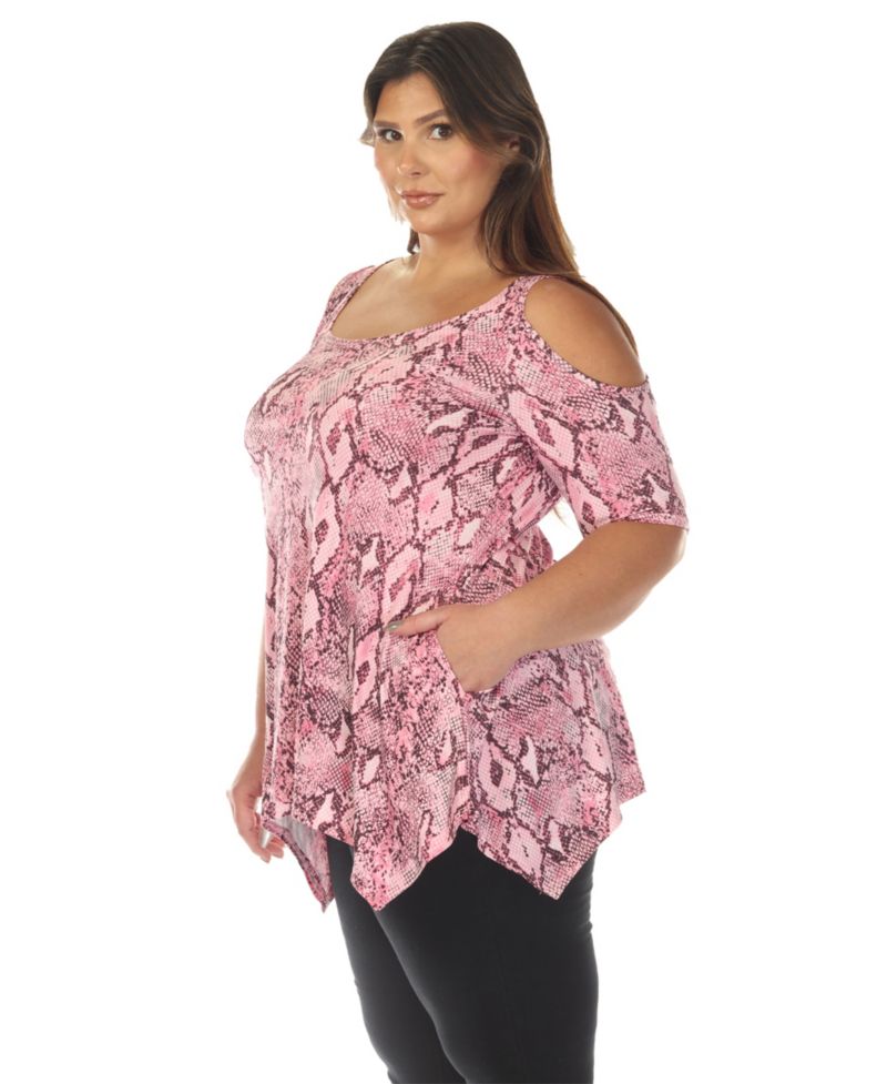 Plus Size Cold Shoulder Snake Print Swing Top
