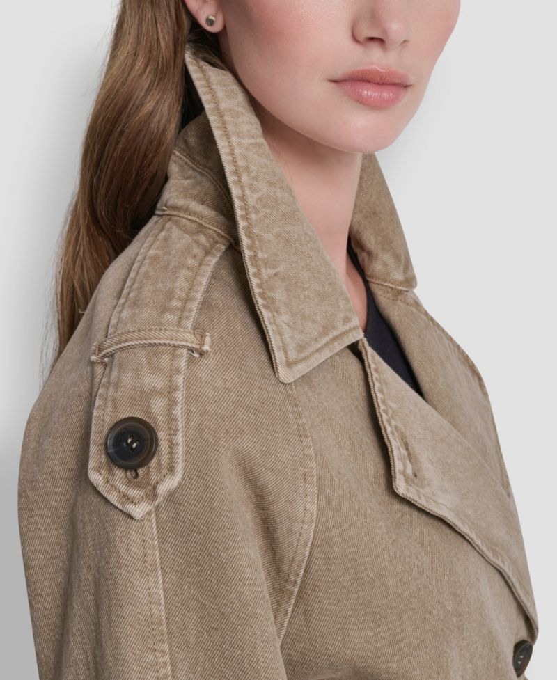 Women's Double Breasted Denim Belted Trench Coat