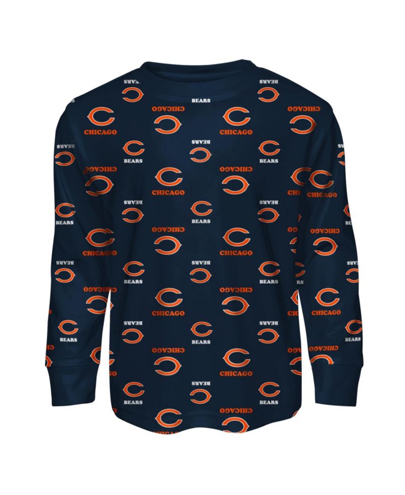 Big Boys and Girls Navy Chicago Bears All-Over-Print Long Sleeve T-Shirt and Pants Sleep Set