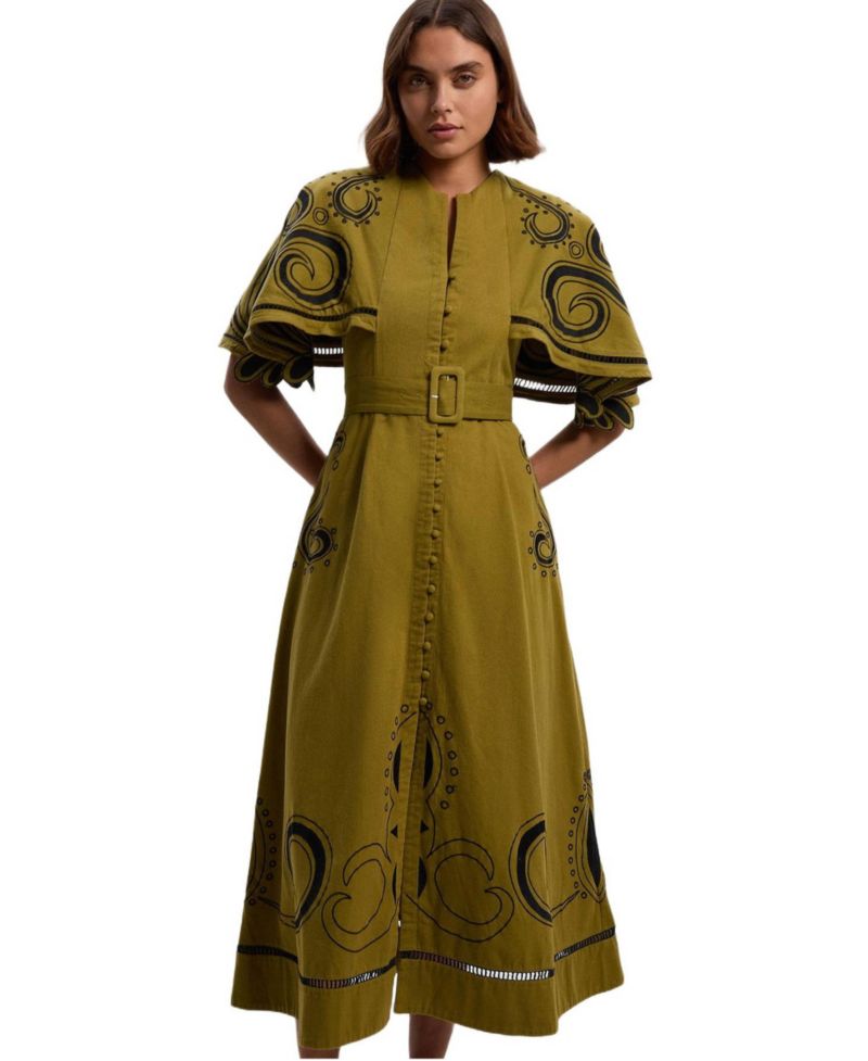 Women's Baroque Cape Sleeve Midi Dress