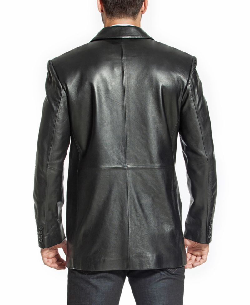 Men's Peak Lapel Two-Button Leather Blazer