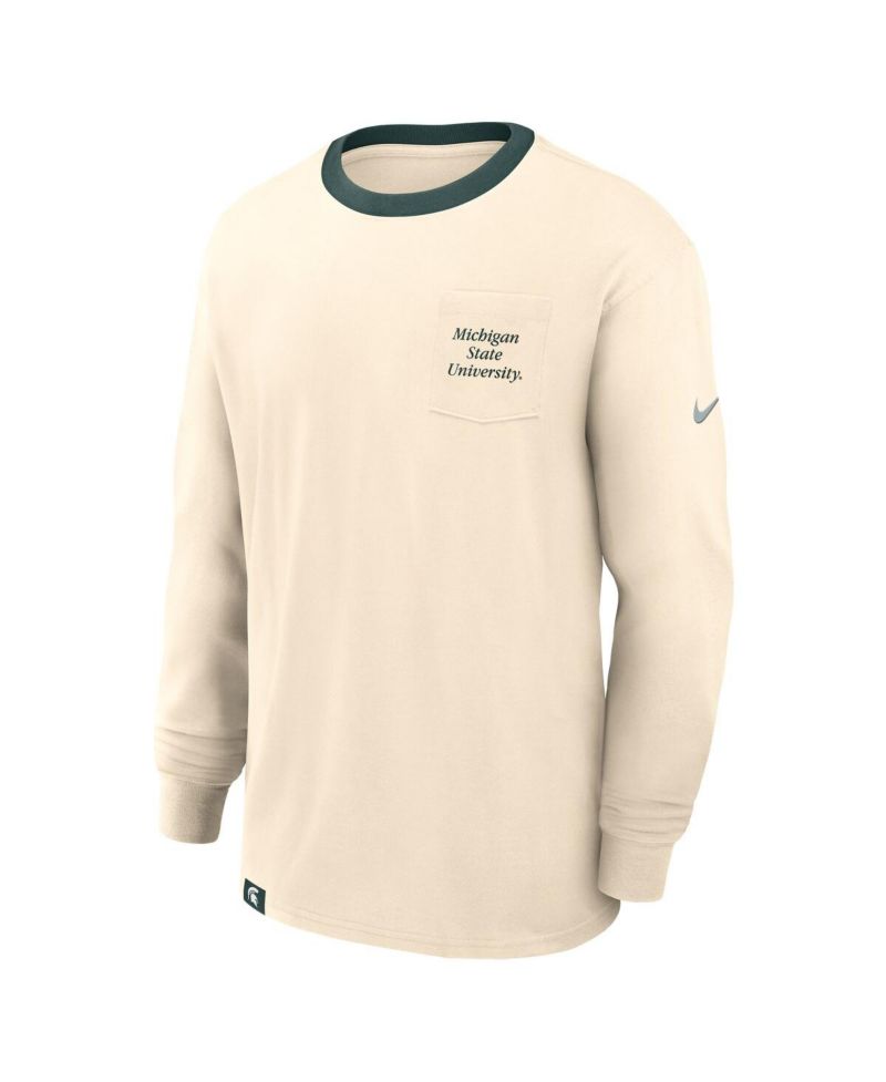 Men's Natural Michigan State Spartans Athletic Prep Max90 Pocket Logo Long Sleeve T-Shirt