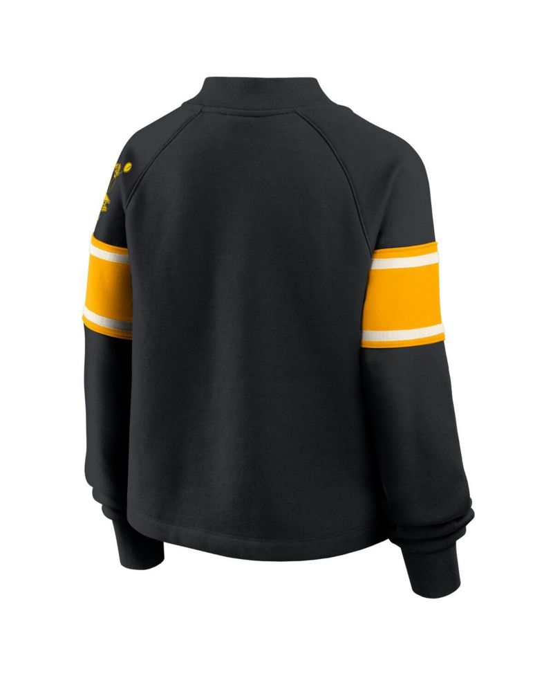 Women's Black Pittsburgh Steelers Oversized Hometown Toss Sweep Mock Neck Pullover Hoodie