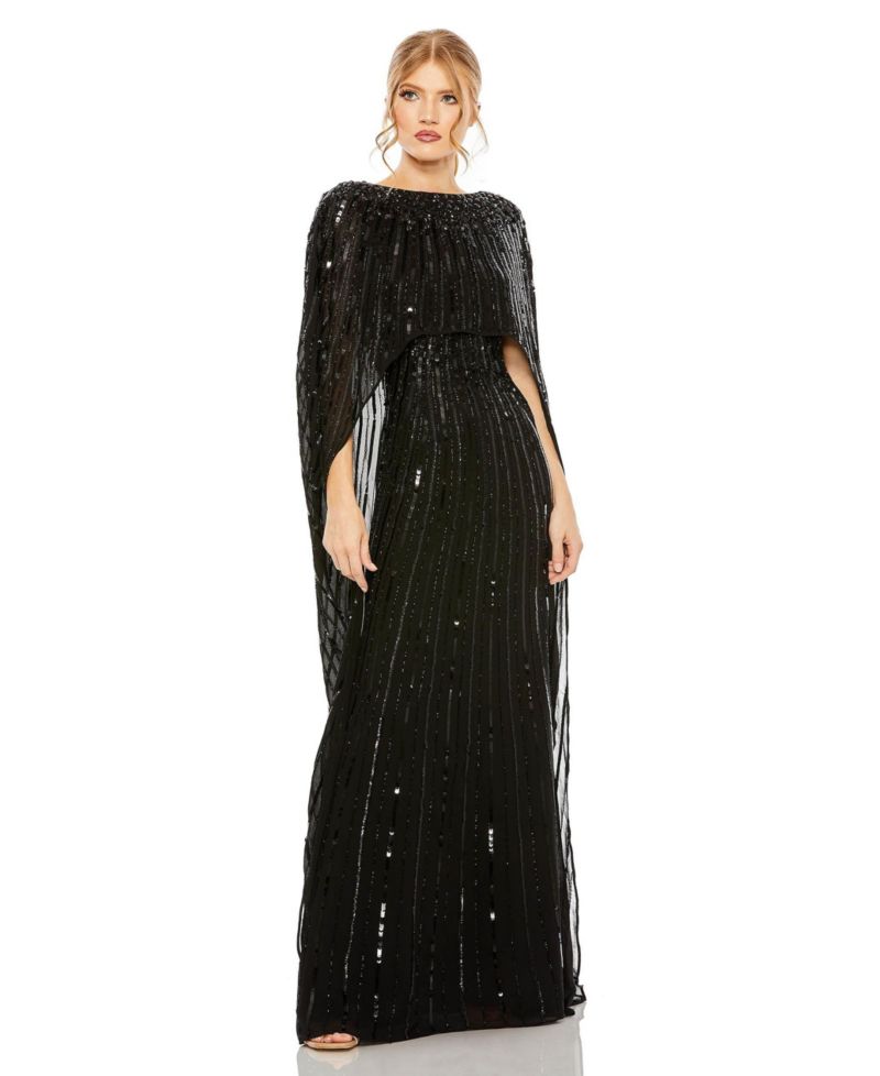 Women's Embellished Column Cape Gown