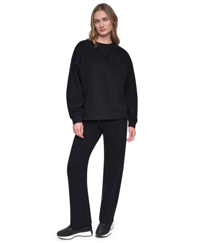 Women's Oversized Drop-Shoulder Rhinestone Applique Sweatshirt
