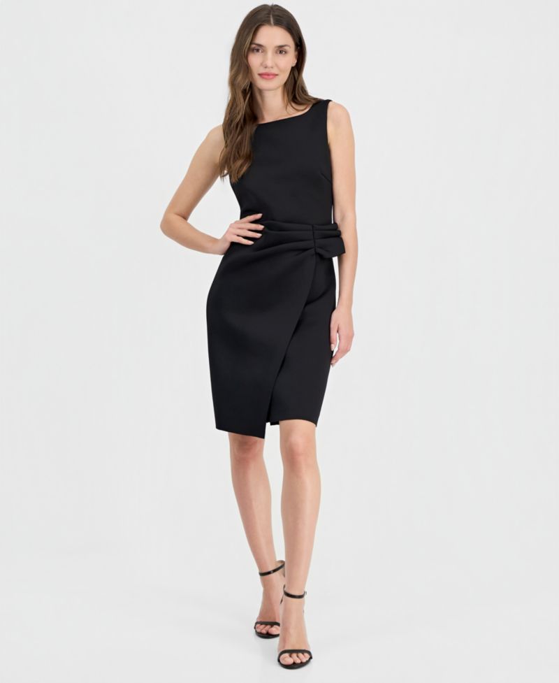 Women's Sleeveless Overlay Scuba Sheath Dress