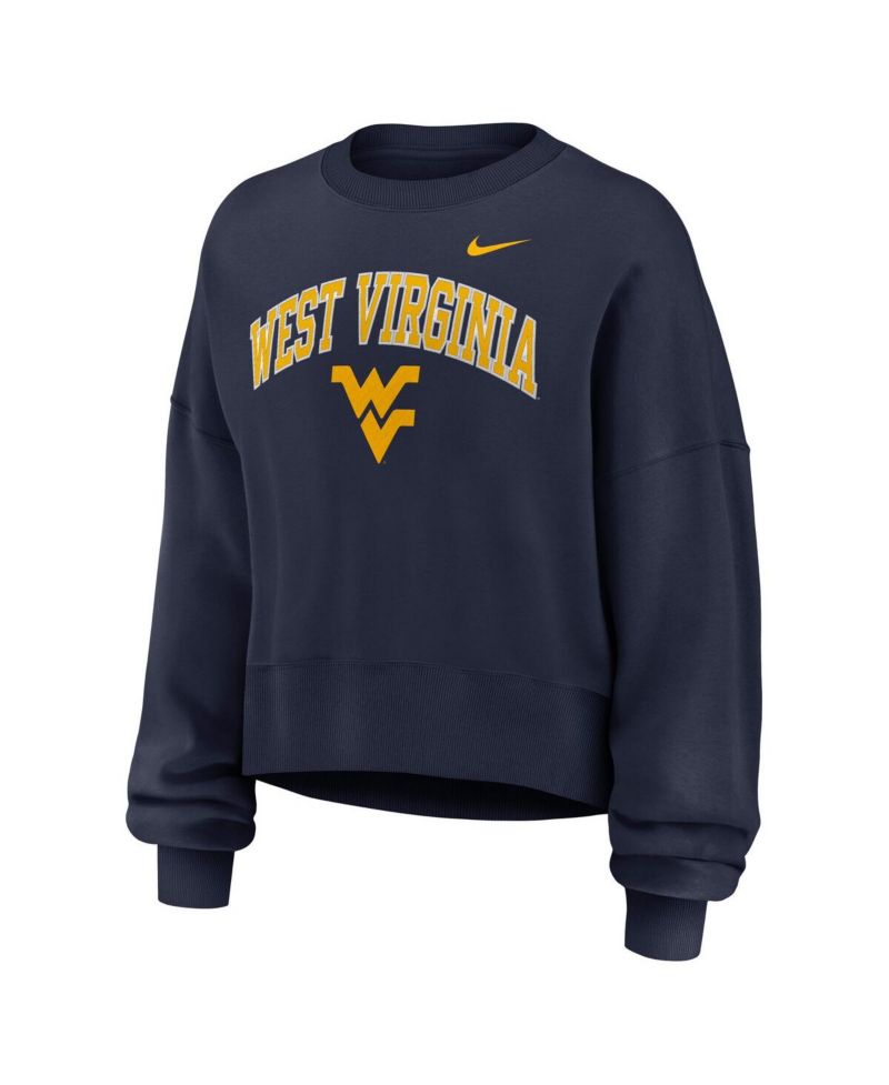 Women's Navy West Virginia Mountaineers Oversized Phoenix Arch Pullover Sweatshirt