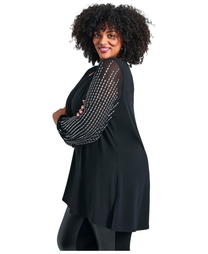 Women's Plus Size Glitz Embellished Sleeve Tunic