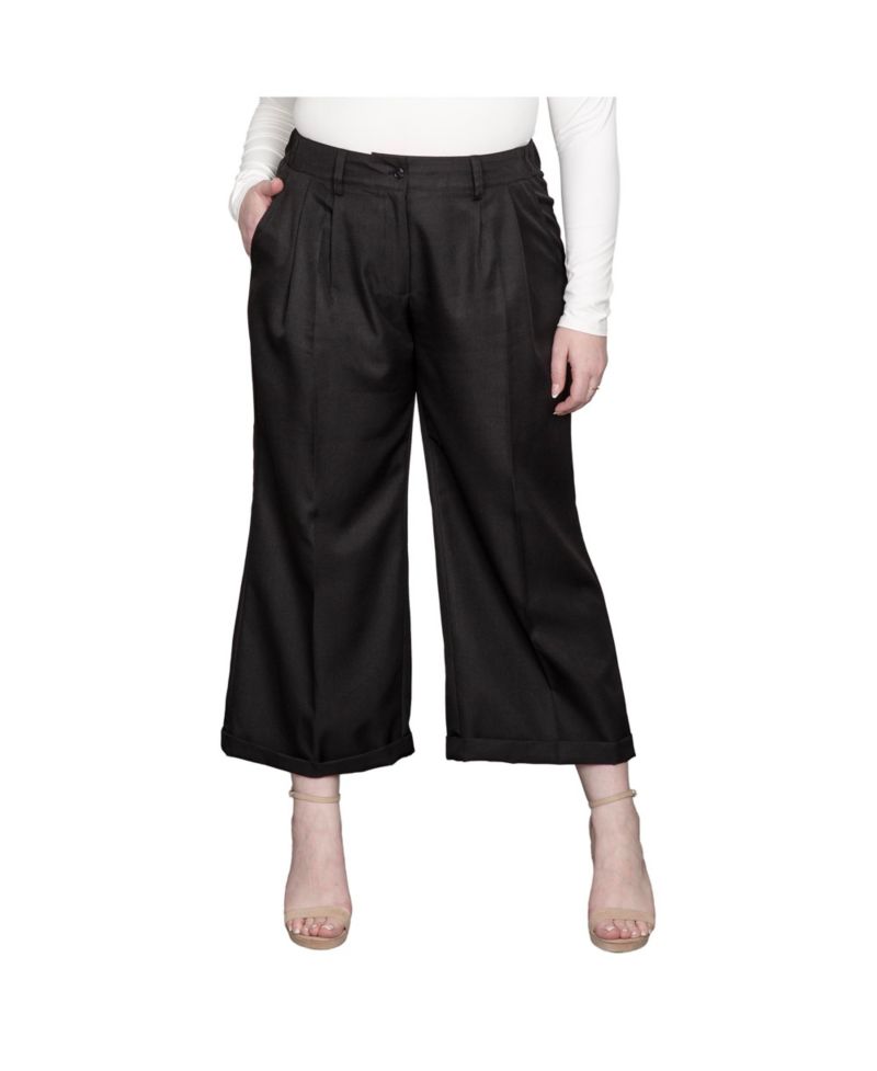 Plus Size Pleated Front Cropped Wide Leg Pants