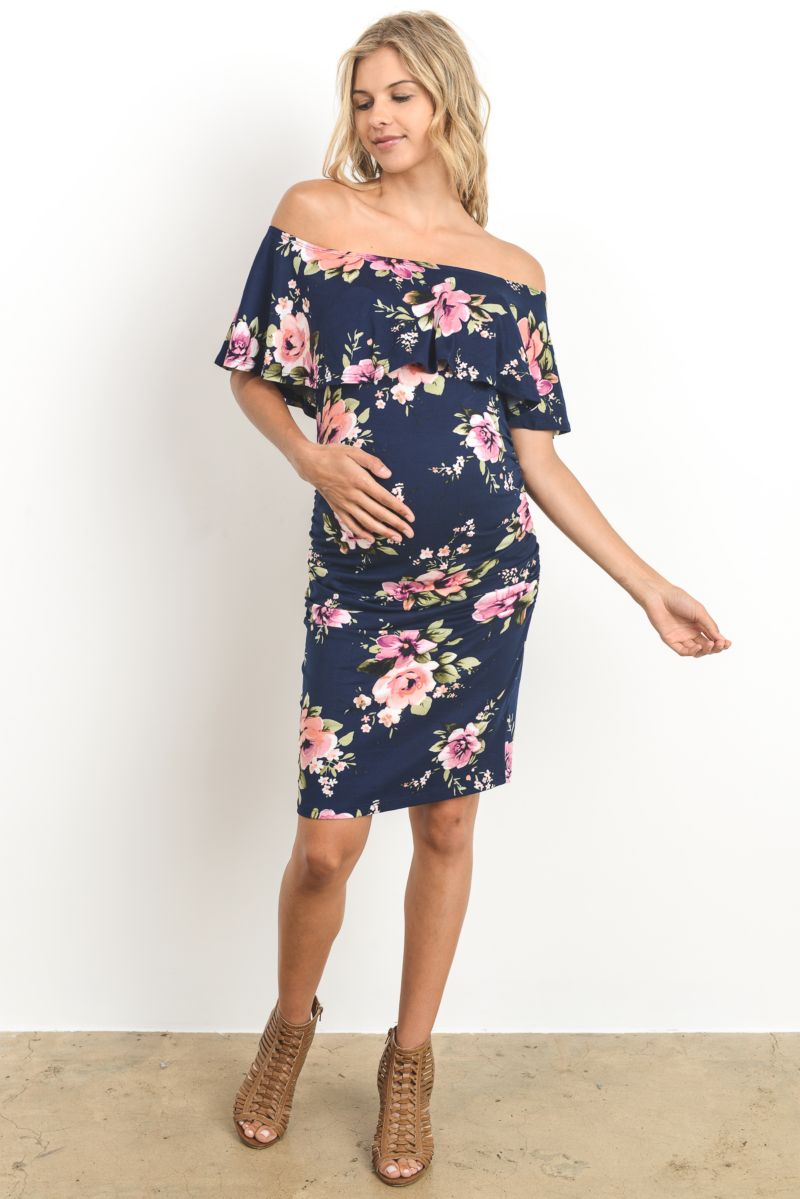 Women's Bodycon Off-the-Shoulder Floral Ruffle Dress