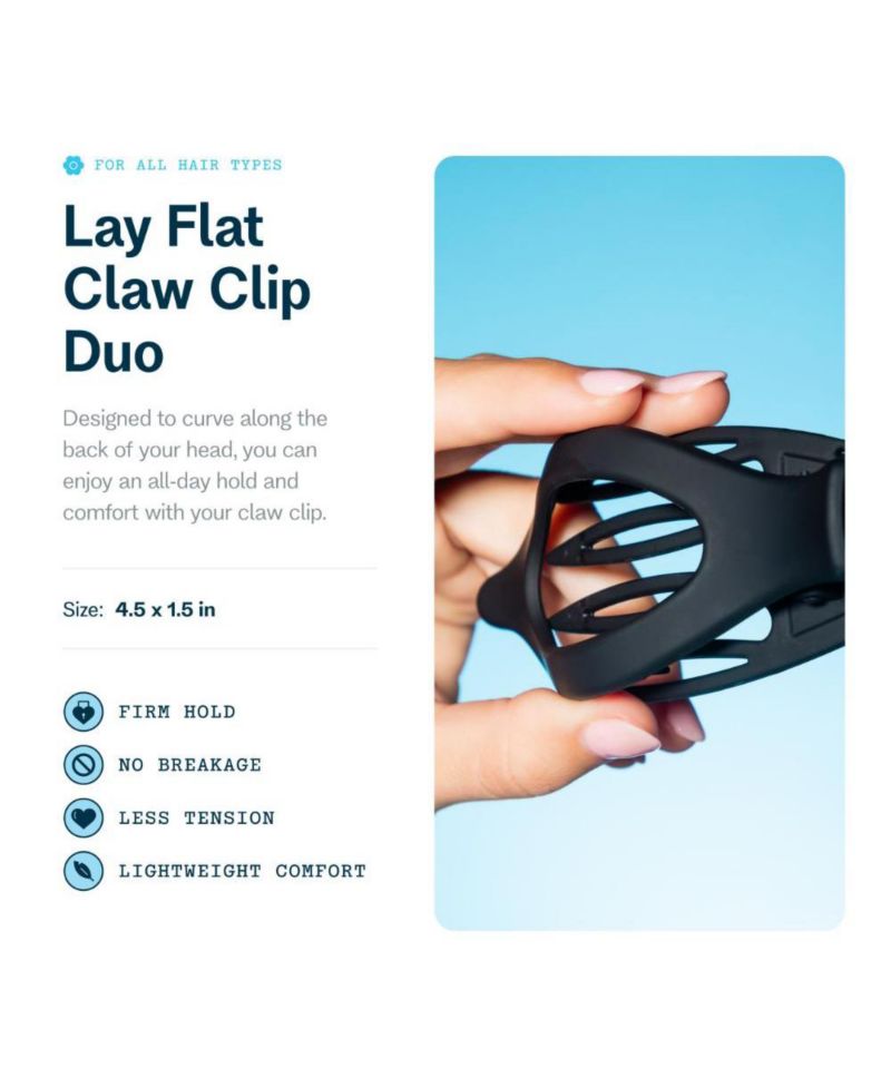 Lay Flat Curved Comfort Clip - Designed for Driving and the Headrest - Hair Accessory for All Hair Types- (2 Pack)