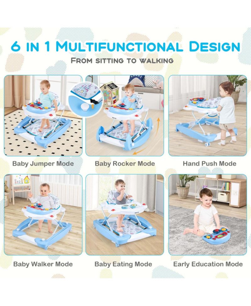 6 in 1 Baby Walker Adjustable Toddler Activity Center with Music Tray