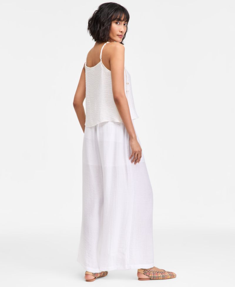 Women's Beaded-Strap Cropped Gauze Tank Top
