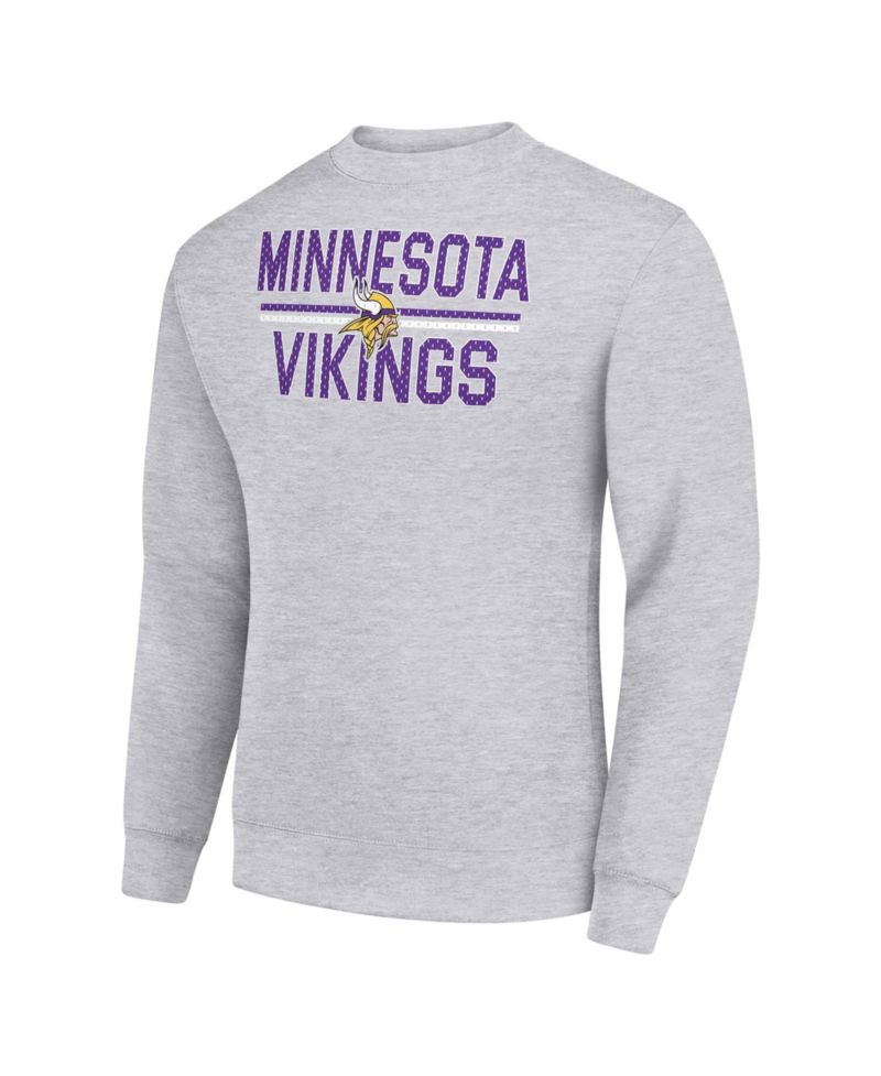 Men's Heather Gray Minnesota Vikings Team Mesh Print Graphic Pullover Sweatshirt