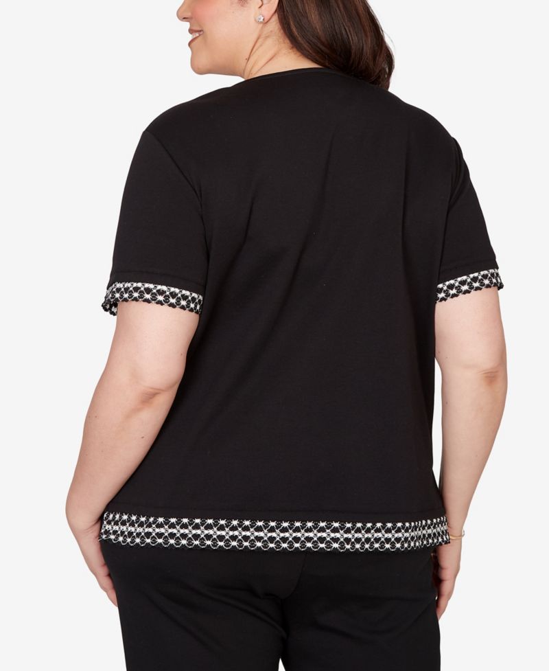 Plus Size Crowd Pleaser Flower Sequin Lace Border Top