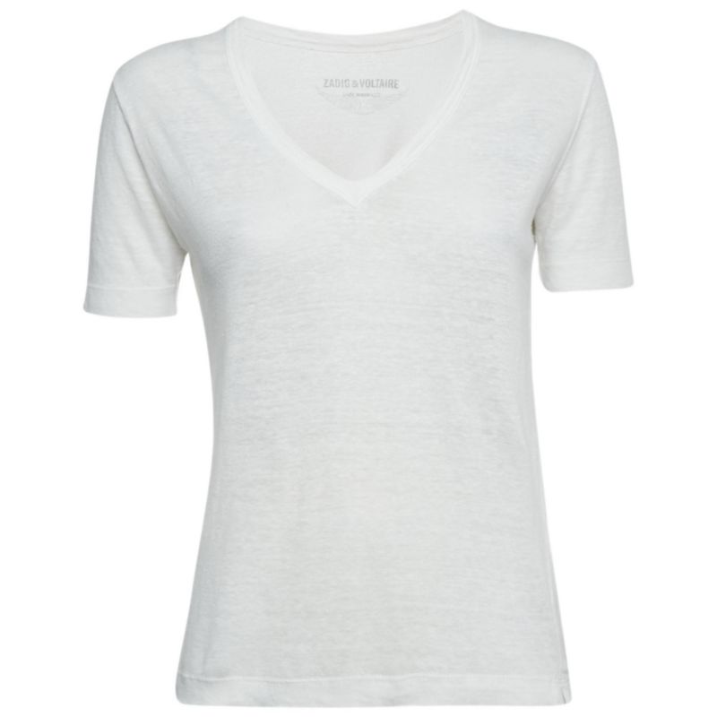 Women's White Linen Knit V-Neck Wassa Top