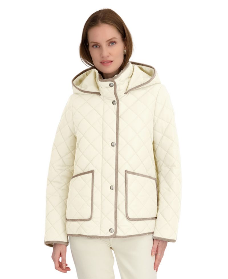 Women's Hooded Cordouroy Trim Quilted Coat