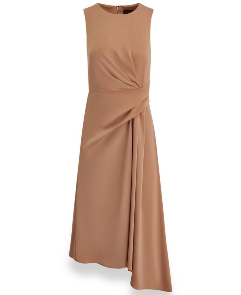 Women's Satin Draped-Waist Asymmetric-Hem Midi Dress