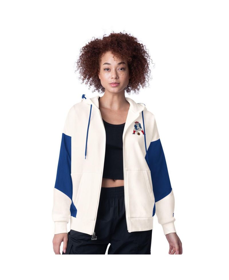 Women's White New England Patriots Scrimmage Full-Zip Hoodie