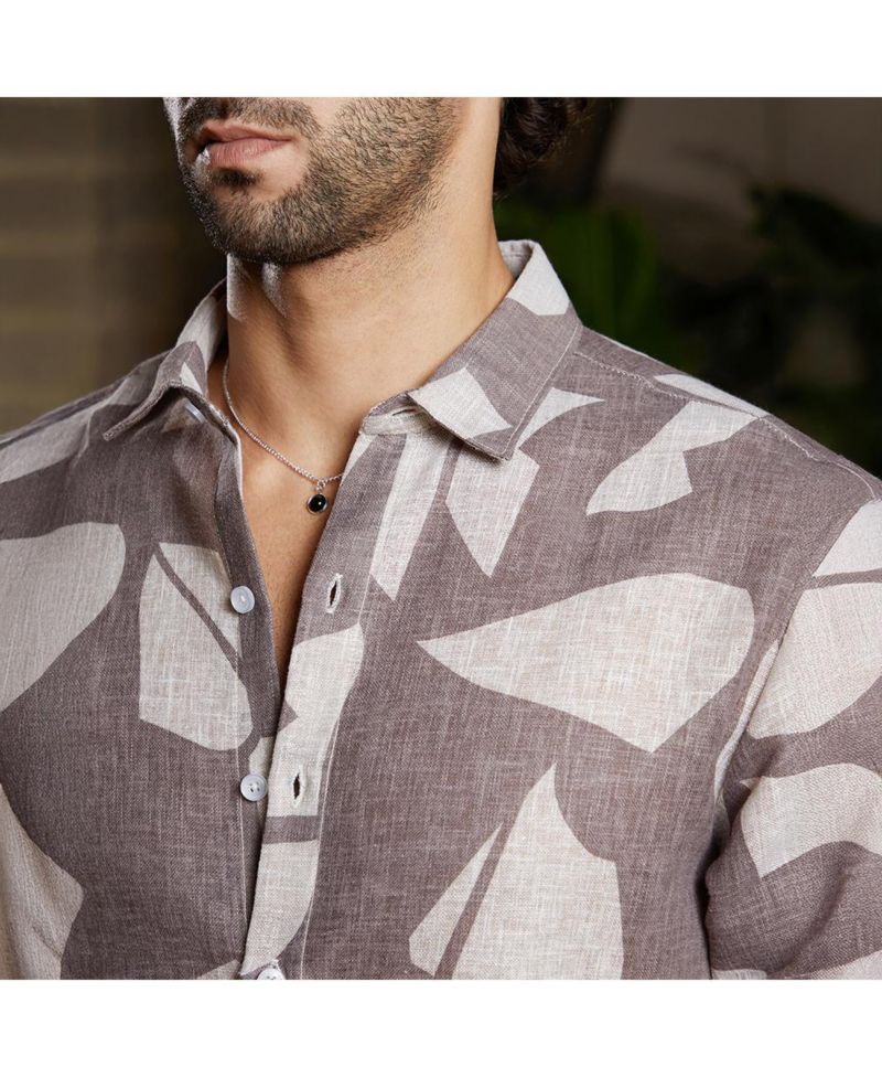 Men's Ash Brown Abstract Heathered Shirt